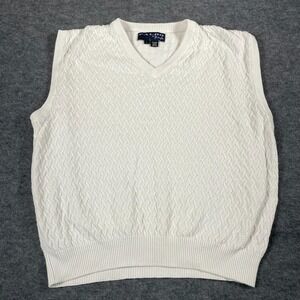VTG‎ Faldo By Pringle Sweater Mens Large White Cotton Cable Knit Vest Retro 90s